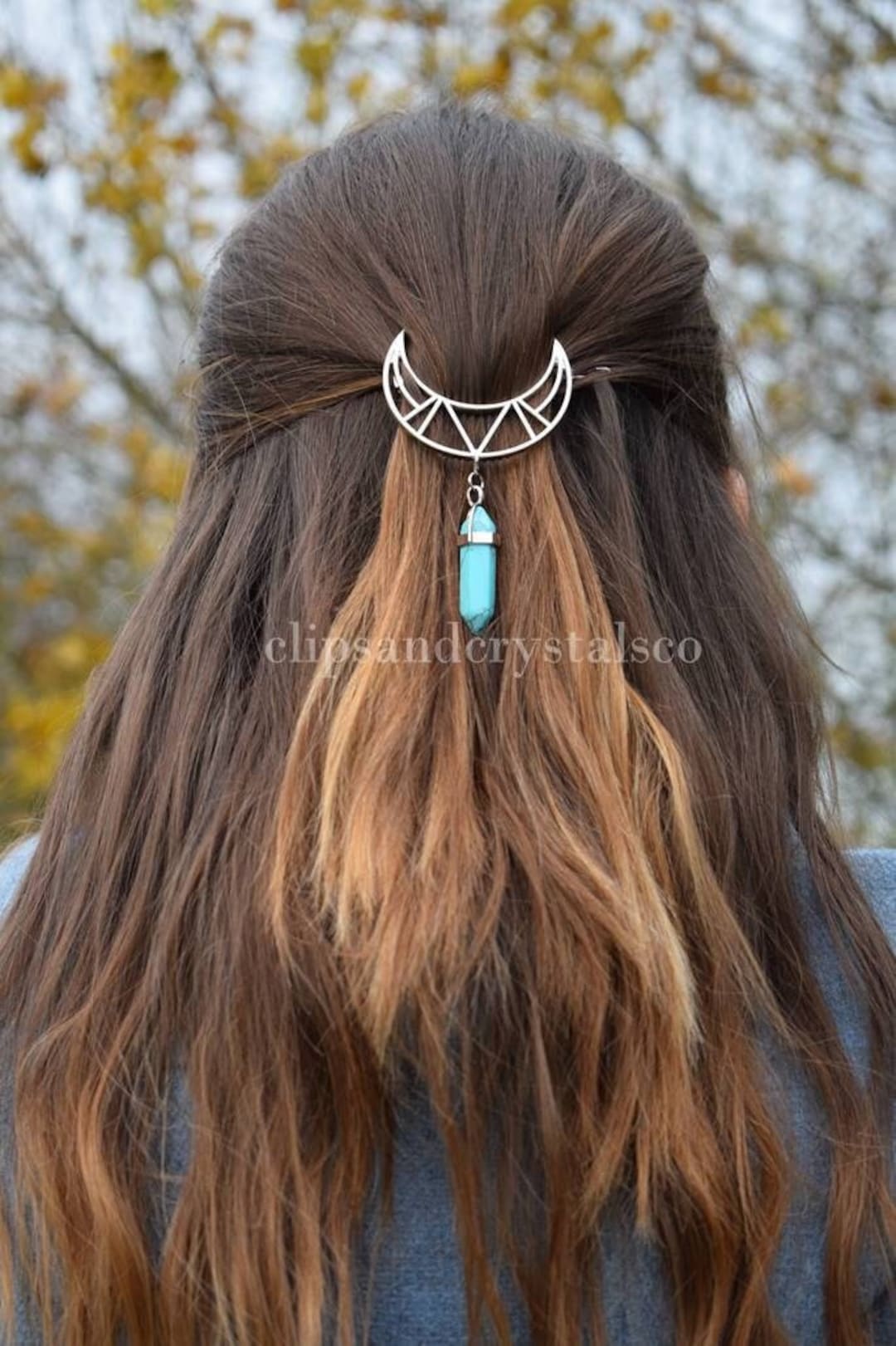 Moon Hair Clip, Silver Crystal Hair Accessory Witchy Pin Boho Hair