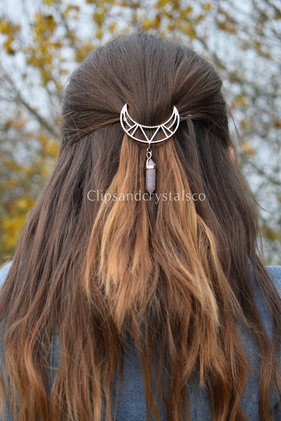 Crystal Moon Hair Clip, Gift for Her, Boho Quartz Pin Fantasy