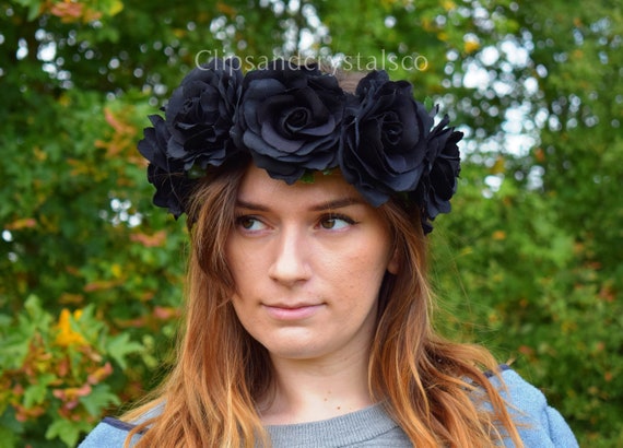 Black Rose Crown Black Flower Crown Black Hair Garland - Etsy Black Rose Crown Black Flower Crown Black Hair Garland - Etsy