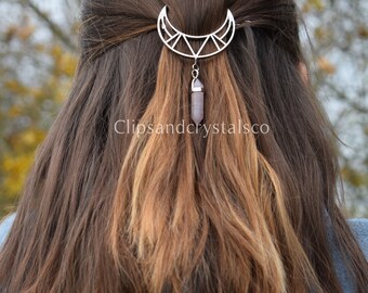 Moon Hair Clip, Silver Crystal Hair Accessory Witchy Pin Boho Hair