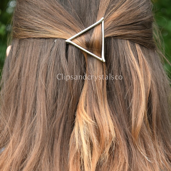 Triangle hair clip, silver gold boho gift geometric barrette hair pin slide metal minimalist wedding simple elegant bohemian hair accessory