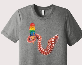 Camicia LGBT, Rainbow PRIDE Gelato Cono Octopus T-Shirt, LGBTQ Gift, Funny Lesbian Shirt, Premium Vintage T-Shirt