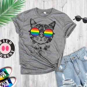 LGBT Shirt, Rainbow Cat T-Shirt, Pride Kitty with Sunglasses, Funny Cat Shirt, Cat Gay Gift, Premium Vintage T-Shirt, Gay Pride Shirt