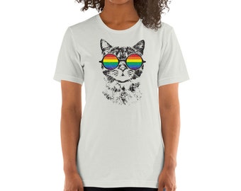 LGBT Shirt Rainbow Cat T-shirt Pride Kitty With Sunglasses - Etsy