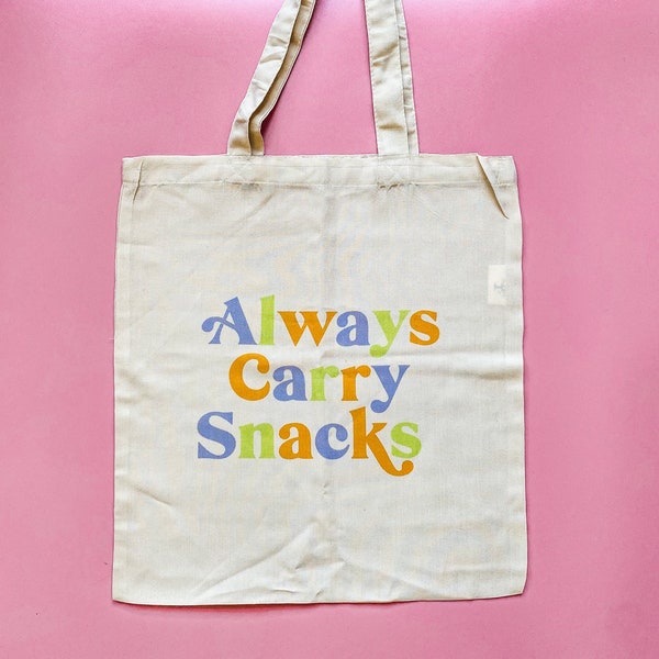 Always Carry Snacks Tote Bag | Illustrated Tote Bag | Cute tote bag | Grocery bag |  Shopping Bag | Funny | Colourful | Made in the UK