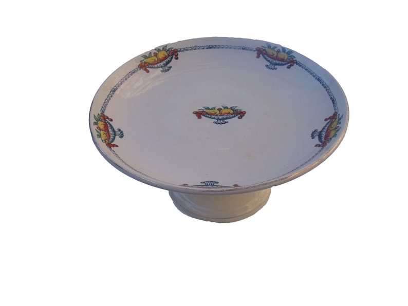 French Cake Stand St Amand terre de fer Fruit decoration ironstone 1920/'s
