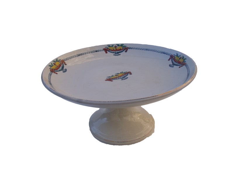 French Cake Stand St Amand terre de fer Fruit decoration ironstone 1920/'s