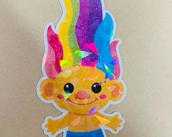 Holographic 90's Troll Stickers, Water Resistant
