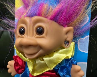 Vintage Bright of America Troll Dolls,  Rainbow Hair 90's Troll, New On Card