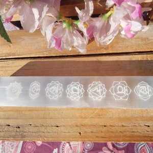 Selenite Chakra charging plate, Etched Chakra Selenite Plate, Chakra Charging Ruler, Chakra Engraved Selenite Ruler, Engraved Selenite ruler