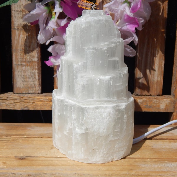 Selenite Skyscraper Electrical Lamp, Selenite Tower Lamp, Electric Lamp Selenite, Skyscraper Selenite Lamp, Selenite Stone Lamp