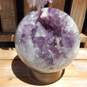 Amethyst Crystal Geode Open Mouth Sphere, Crystal Amethyst Sphere, Open Mouth Amethyst Sphere