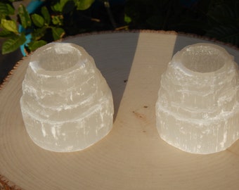 Selenite Skyscraper Tealight Candle Holder, Selenite Tealight Holder, Selenite Candle Tealight Holder, Selenite Candle Holder Skyscraper