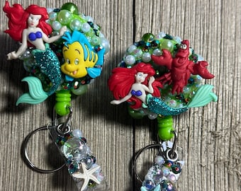 The Little Mermaid Ariel Sebastian Flounder Badge Reel, Retractable ID Holder
