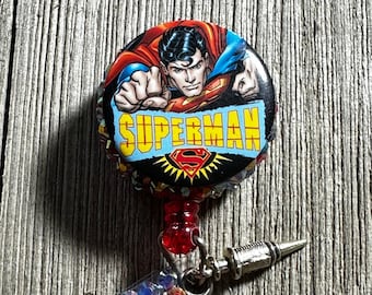 Superman Badge Holder, ID Retractable, Retractable Badge Holder, Bedazzled Reels, Resin Reels, Work Badge, Gifts for Coworkers