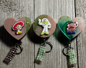 Toy Story Badge Holder, ID Retractable, Retractable Badge Holder, Bedazzled Reels, Resin Reels, Work Badge, Gifts for Coworker, Disney Reels