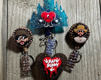 Bad Bunny Puerto Rico Badge Holder, ID Retractable, Retractable Badge Holder, Bedazzled Reels, Resin Reels, Work Badge, Gifts for Coworkers