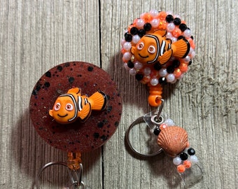 Finding Nemo, Nemo Badge Holder, ID Retractable, Retractable Badge Holder, Bedazzled Reels, Resin Reels, Work Badge, Gifts for Coworkers