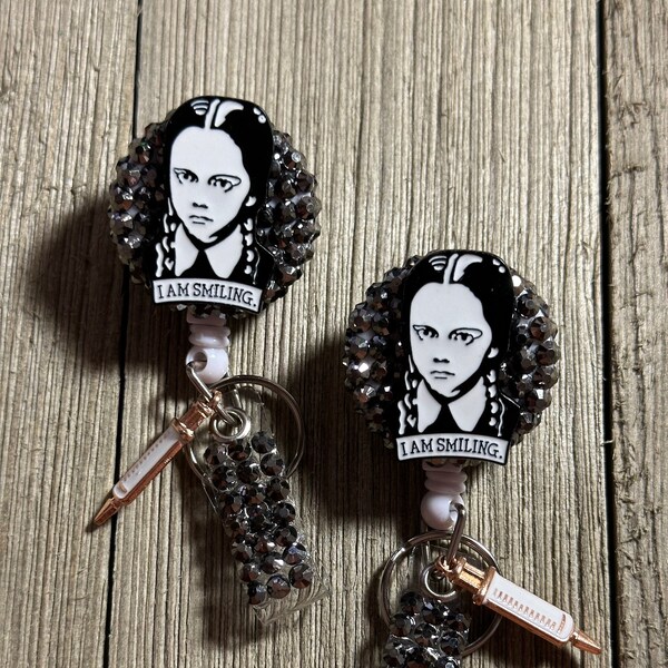 The Addams family, Wednesday Addams Retractable ID Badge Holder, ID Hospital Badge Reel, Badge Holder, Retractable Badge Reel Work Gift