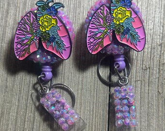 Lung Breath Bright Badge Holder, ID Retractable, Retractable Badge Holder, Bedazzled Reels, Resin Reels, Work Badge, Gift for Coworker