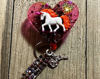 Majestic Radiant Unicorn Badge Holder, ID Retractable, Retractable Badge Holder, Bedazzled Reels, Resin Reels, Work Badge, Gift for Coworker