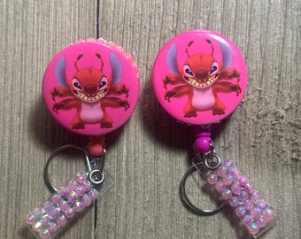 Angel Lilo and Stitch Badge Holder, ID Retractable, Retractable Badge Holder, Bedazzled Reels, Resin Reels, Work Badge, Disney Inspired Gift