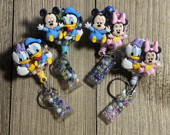 Disney Mickey & Friends Badge Holder – Retractable ID Badge Reel, Bedazzled Resin Badge Clip, Work Badge, Gift for Coworkers