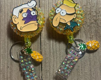 Mermaid Man & Barnicle Boy SpongeBob Badge Holder, ID Retractable, Retractable Badge Holder, Bedazzled Reels, Resin Reels, Work Badge, Gifts