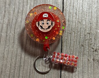 Mario Cart Badge Holder, ID Retractable, Retractable Badge Holder, Bedazzled Reels, Resin Reels, Work Badge, Coworker Gifts, Vintage Game