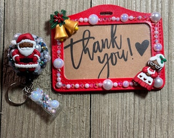 Mr. and Mrs. Claus, Ho Ho Ho Merry Christmas Badge Holder, Santa ID Retractable Badge, Work Gifts, Badge Bling's, ID Holder, Unique Badge