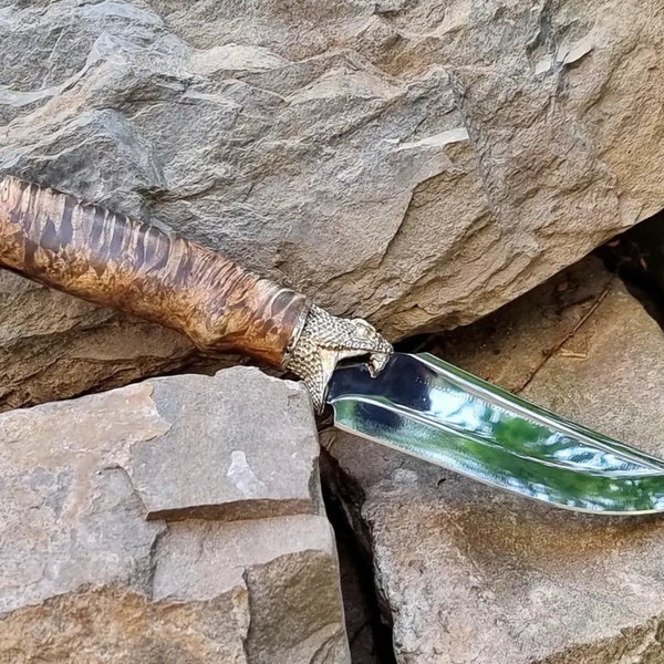 Snake Head Handle Hunting Knife, Custom Handmade Collective Knife with Leather Sheath, Hunting, Fishing, Survival, Camping, Tourism