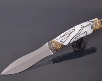 Artistic Handcrafted White Hunting and Fishing Knife for Outdoor Enthusiasts