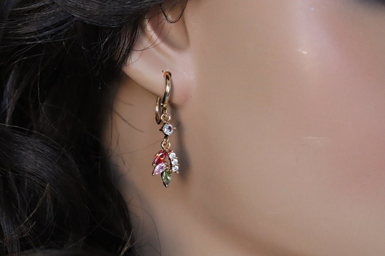 Dainty Hoops 24K Gold Earrings Gold Hoop Earrings Gift Crystal Dangle Earrings Formal Earrings Rainbow Earrings Zircon Crystals