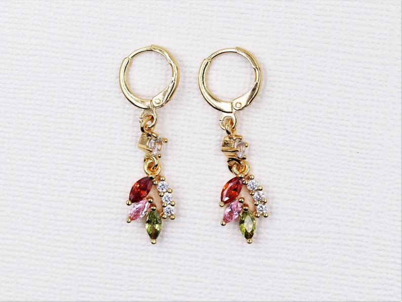 Dainty Hoops 24K Gold Earrings Gold Hoop Earrings Gift Crystal Dangle Earrings Formal Earrings Rainbow Earrings Zircon Crystals