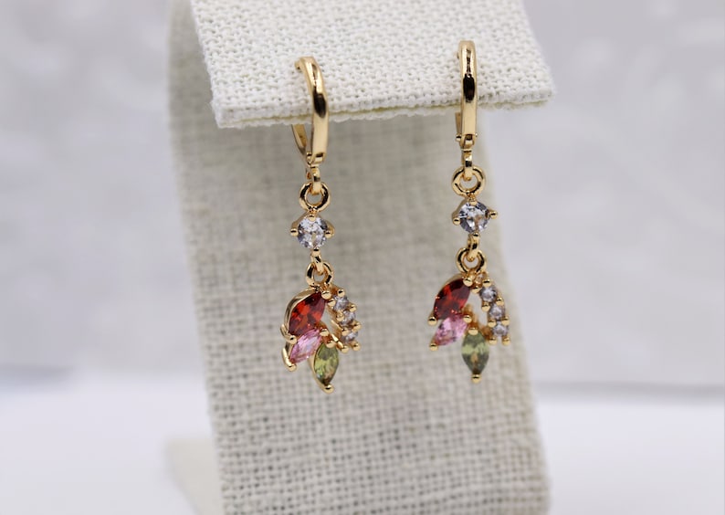 Dainty Hoops 24K Gold Earrings Gold Hoop Earrings Gift Crystal Dangle Earrings Formal Earrings Rainbow Earrings Zircon Crystals