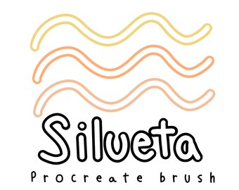 May include: A Procreate brush called "Silueta" with a logo featuring three wavy lines in yellow, orange, and peach colors.