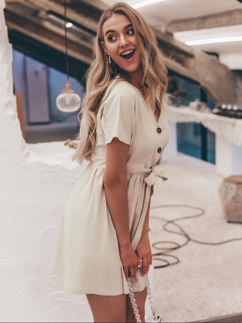 cream linen dress