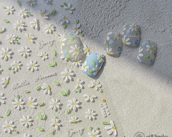 4 tipi / Adesivi per unghie floreali con margherite bianche in rilievo / margherite per nail art, mini adesivi floreali, unghie floreali, adesivi per unghie / KS-SA-4413