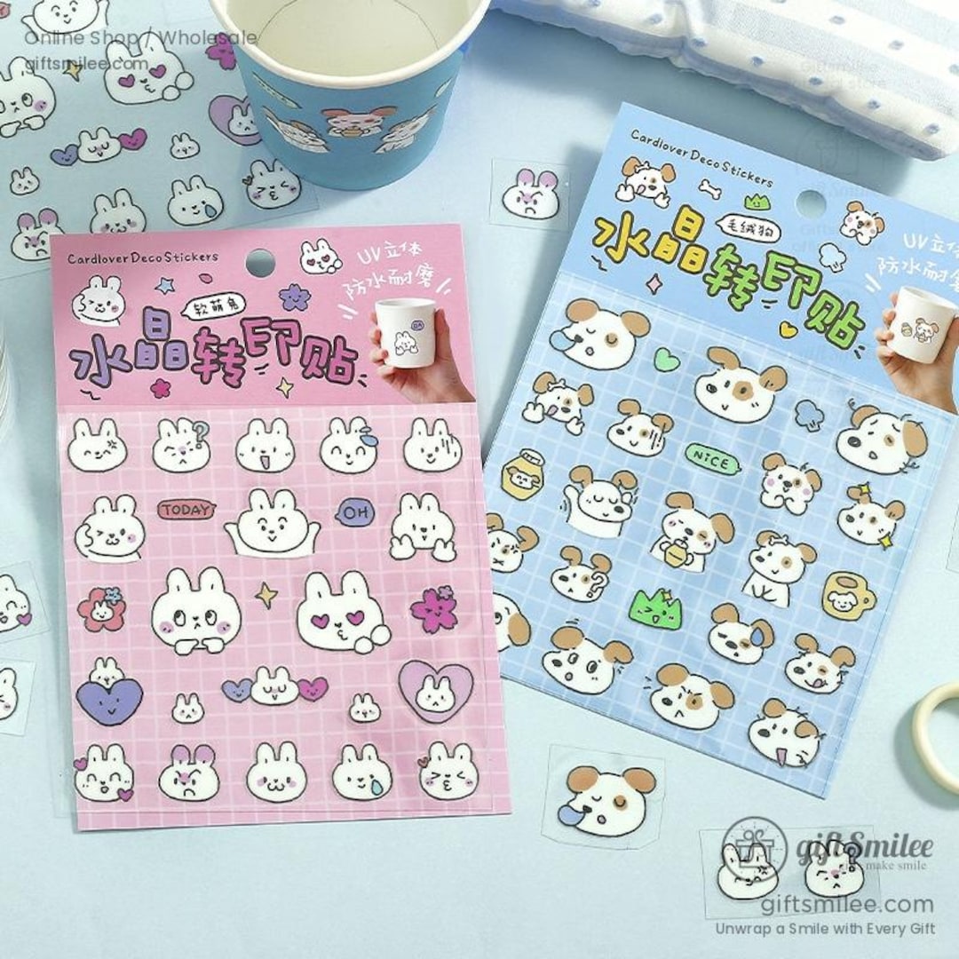 4 Types | Bunny Faces Puppy Faces Cute Stickers | Diary Stickers, Cute ...