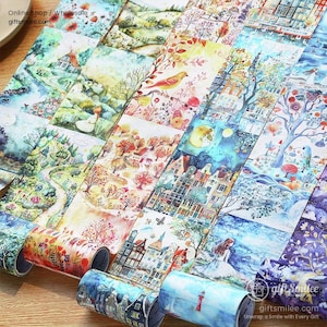 6種類 | Good Day Four Seasons Painting | 和紙テープ、文房具ギフトセット、タグ、ジャーナルデコレーション、クリスマス用品 | C418-23 | KS-RT-1595