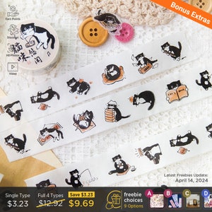 Kawaii Cat Washi Tape black cat washi, scrapbooking tape, washi gift, cute cat tape, planner tape, decorative washi B308-2 KS-RT-1365 Random Types - Unique