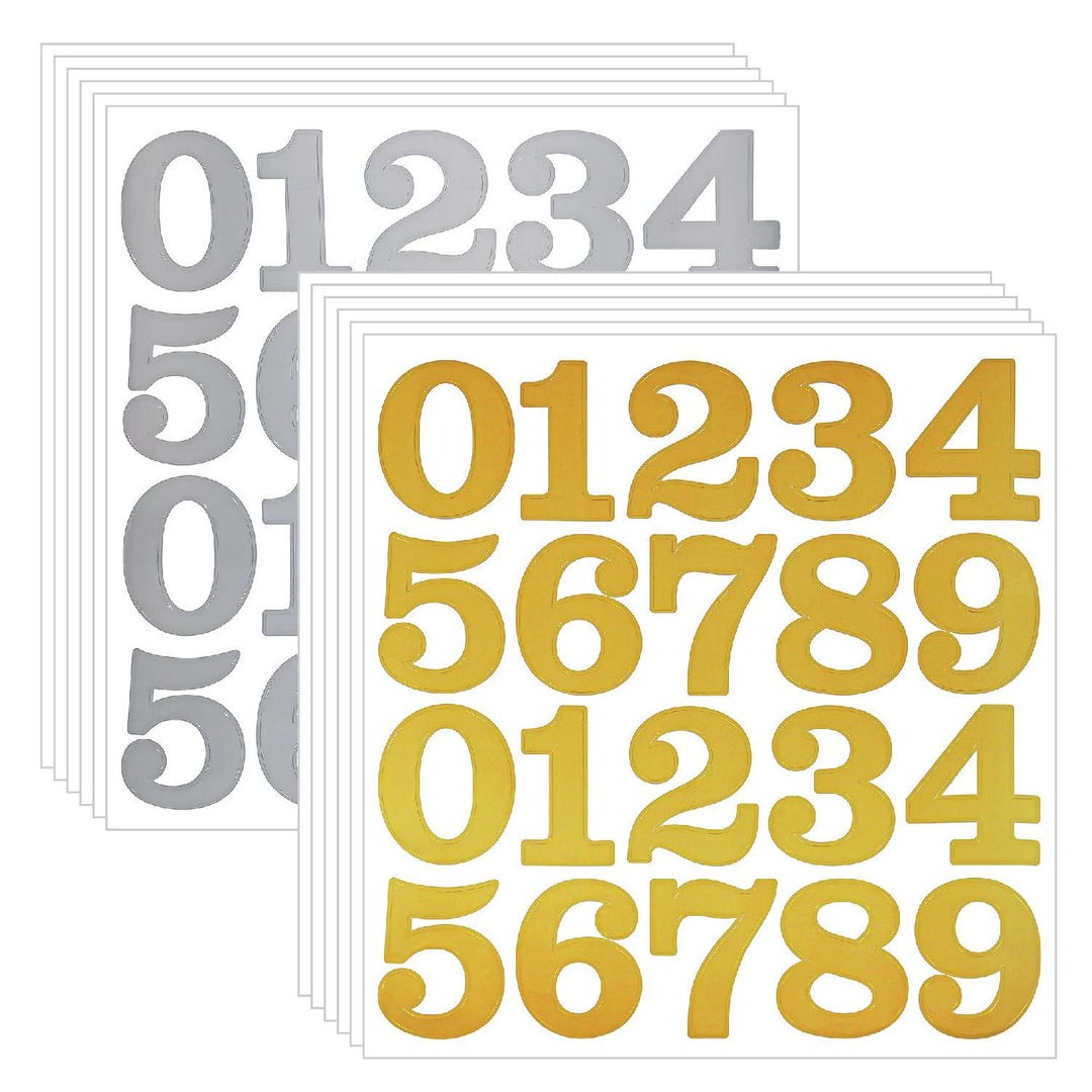 2 Types | 10 Sheets | 2-inch Foil Gold Waterproof Adhesive Number ...