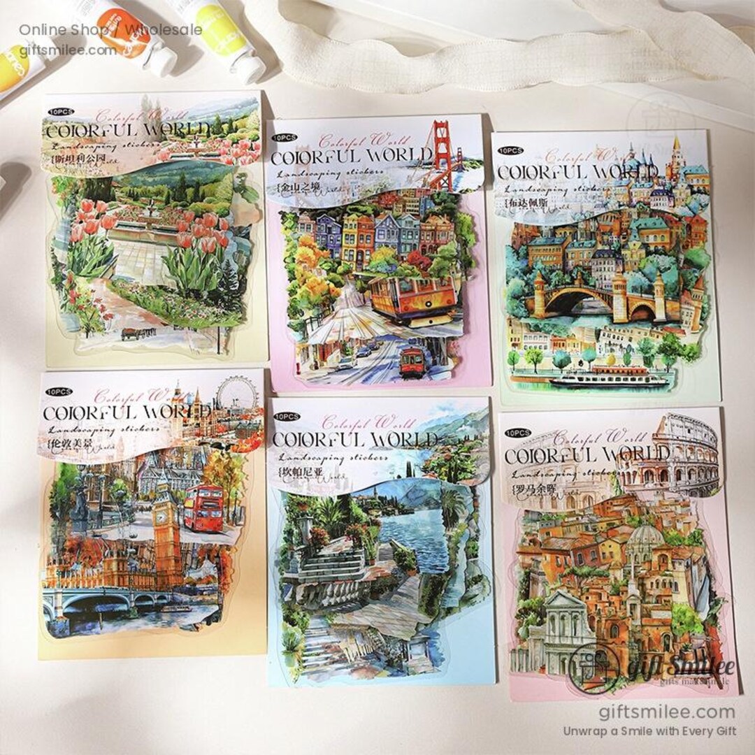 6 Types | Colorful World Landmark 3D | Retro Travel Sticker, Vacation ...