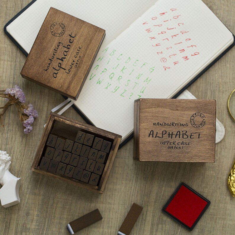 Handwritten Letters Wood Stamps 2 Types Alphabet Stamps Etsy