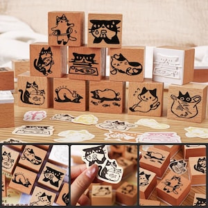 10 Types | Retro Cat Rubber | Stamps, journal decoration, wedding gift, vintage stuff scraps, traveller book, bujo kit | C418-40 | KS-WS-332