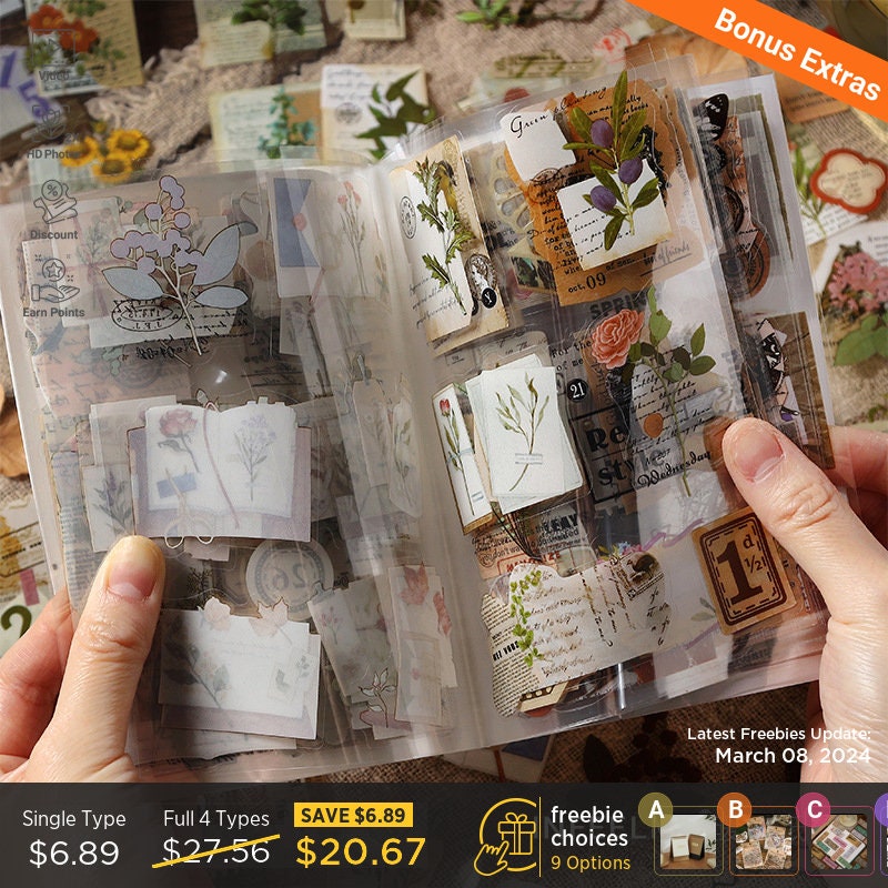 20 Sheets Sticker Book, Nature Theme Sticker booklet, Vintage Deco Stickers, Scrapbooking sticker, Bullet journal sticker | KS-SA-2237