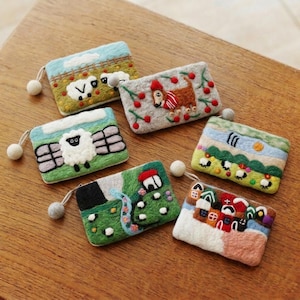 11種類 | ハンドメイドフェルトウール ファスナー付き小銭入れカードポーチ | ぬいぐるみポーチ、ファスナーポーチ、手作りギフト、ファスナー開閉 | KS-MX-102