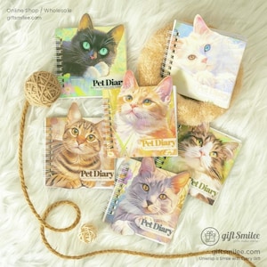 6 Types | Spiral Cat Notebooks Pet Diary Sticker Book | spiral notebook cat, journal, spiral bound book, spiral, book | C418-44 | KS-SA-4088
