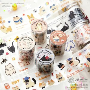 4 tipos / Diario Washi Time de gatos y perros / Cintas en rollo, material para diario, decoración para manualidades, invitación de boda, regalo para niños / C418-6 / KS-RT-1537