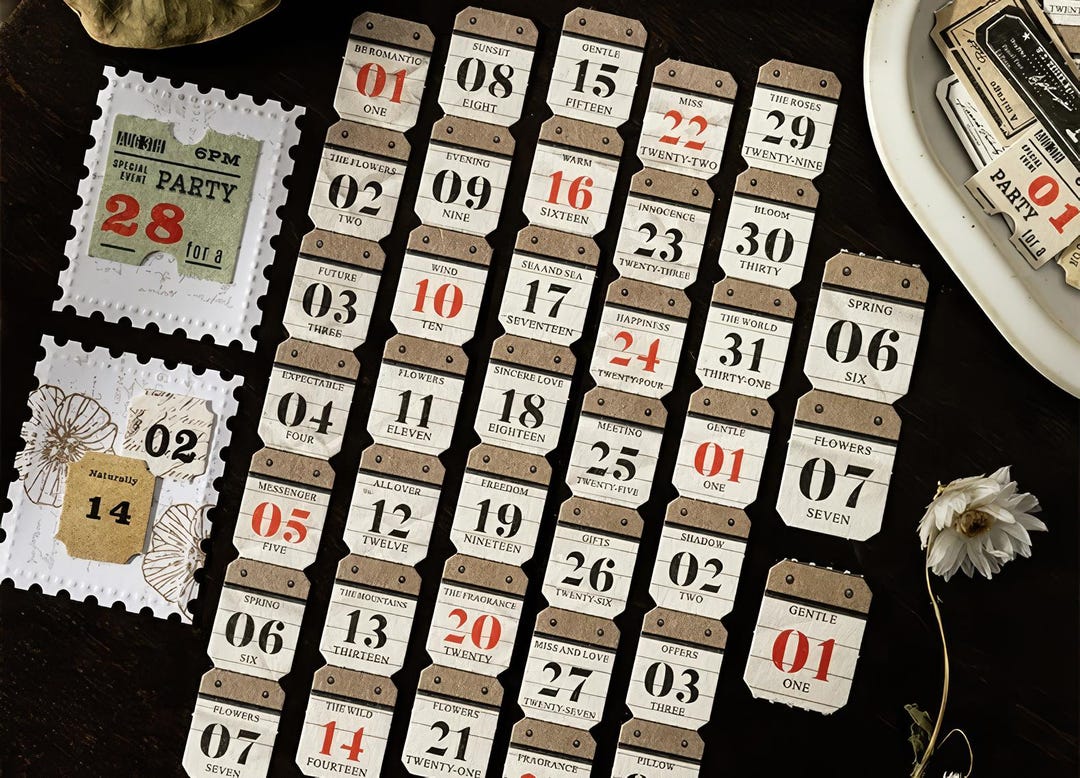 Gift Number Labels 6 Types | Vintage Numbered Number Label Stickers | Number Desk Labels ...